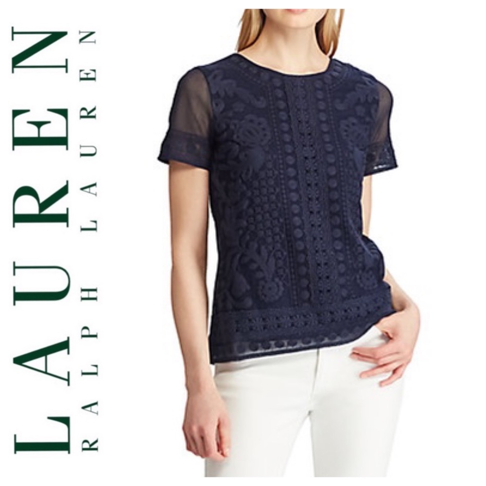 Lauren Ralph Lauren Lace-Trim Short-Sleeve Top